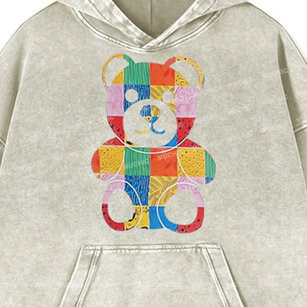 Muchic Unisex ’Pattern Bear’ Fashion Graphic Print Long Sleeve Hoodie Hoodies-Sweatshirts