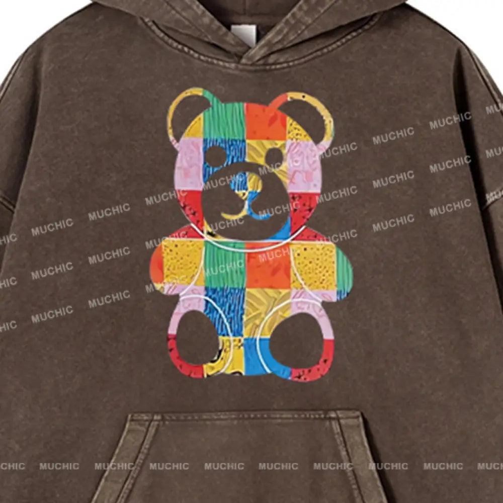 Muchic Unisex ’Pattern Bear’ Fashion Graphic Print Long Sleeve Hoodie Hoodies-Sweatshirts