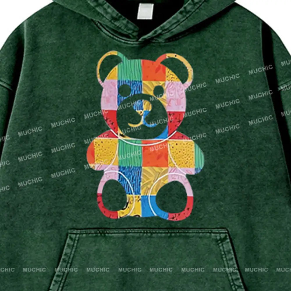 Muchic Unisex ’Pattern Bear’ Fashion Graphic Print Long Sleeve Hoodie Hoodies-Sweatshirts