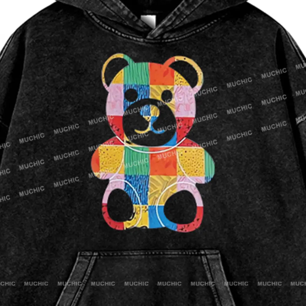 Muchic Unisex ’Pattern Bear’ Fashion Graphic Print Long Sleeve Hoodie Hoodies-Sweatshirts