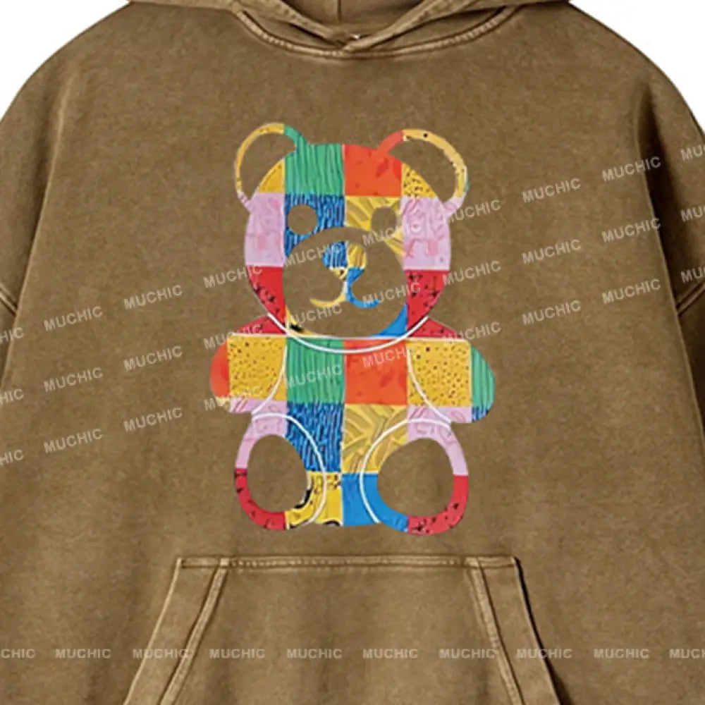 Muchic Unisex ’Pattern Bear’ Fashion Graphic Print Long Sleeve Hoodie Hoodies-Sweatshirts