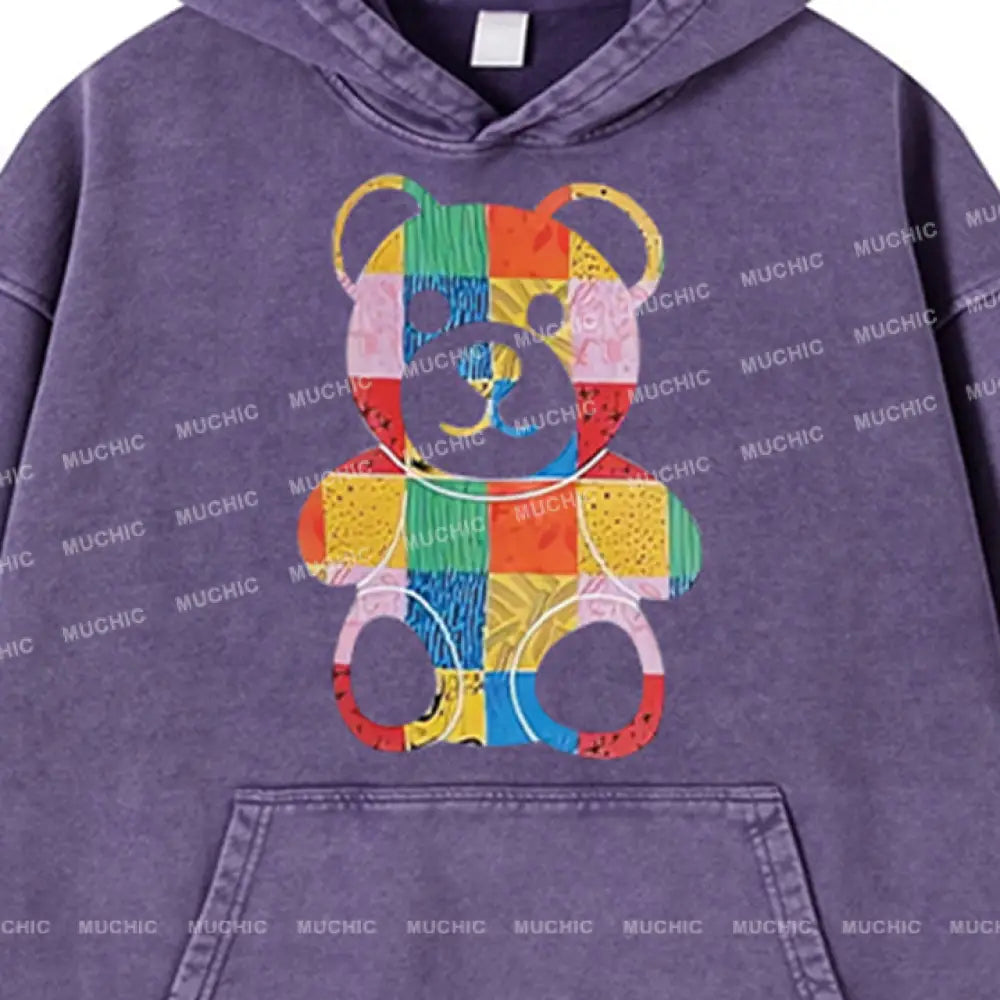 Muchic Unisex ’Pattern Bear’ Fashion Graphic Print Long Sleeve Hoodie Hoodies-Sweatshirts