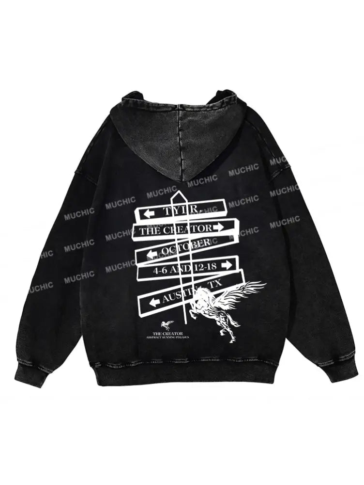 Muchic Unisex ’Pegasus’ Fashion Graphic Print Long Sleeve Hooded Sweatshirt Black / S