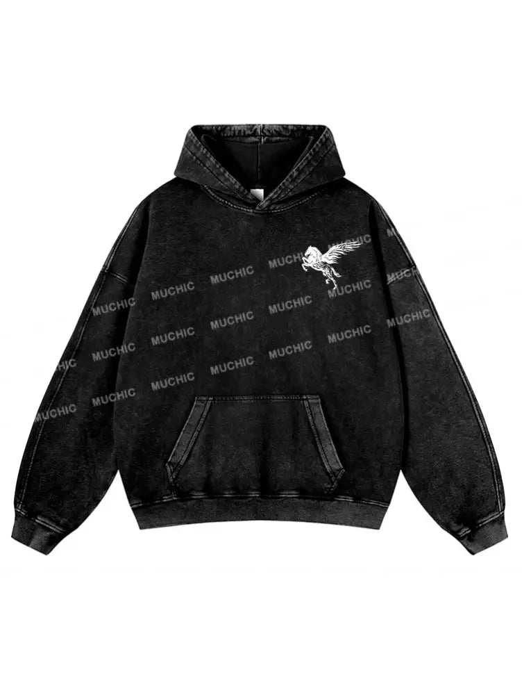 Muchic Unisex ’Pegasus’ Fashion Graphic Print Long Sleeve Hooded Sweatshirt Hoodies-Sweatshirts