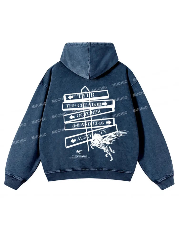 Muchic Unisex ’Pegasus’ Fashion Graphic Print Long Sleeve Hooded Sweatshirt Navy / S