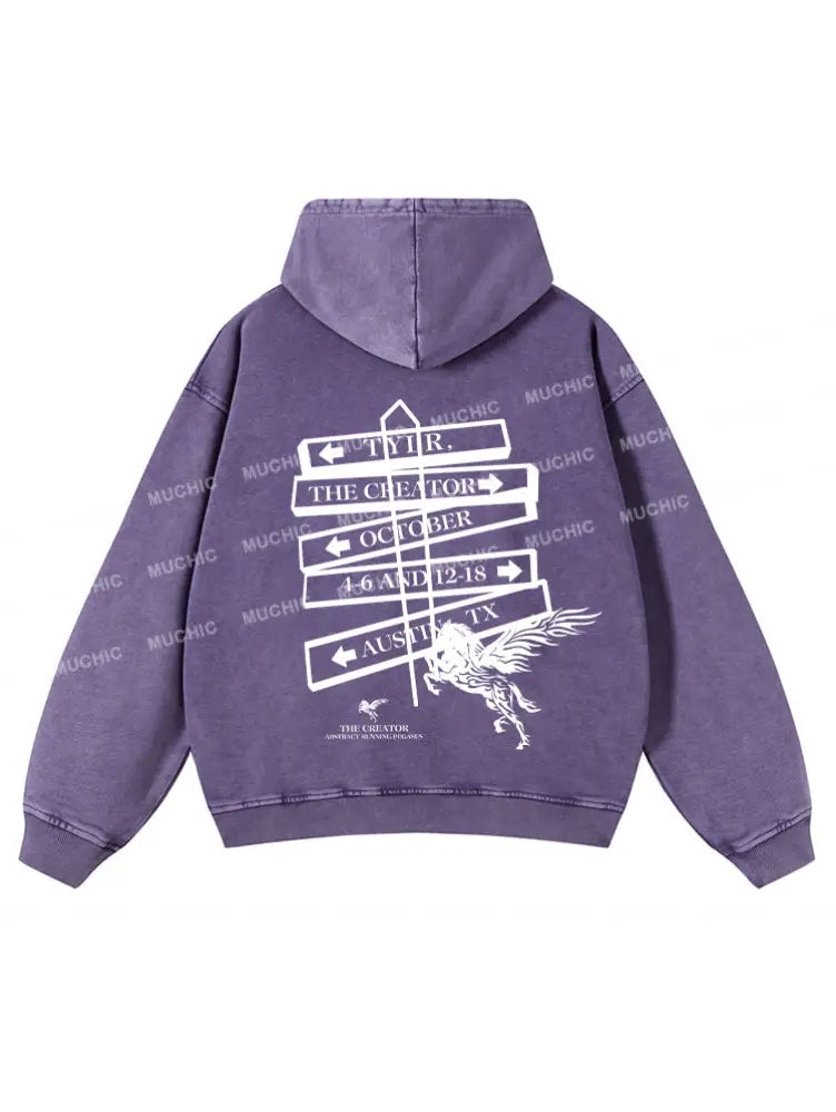 Muchic Unisex ’Pegasus’ Fashion Graphic Print Long Sleeve Hooded Sweatshirt Purple / S