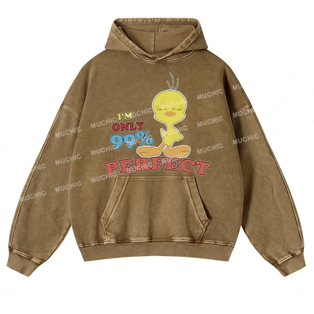 Muchic Unisex ’Perfect Duck’ Fun Graphic Print Long Sleeve Hoodie Beige / S Hoodies-Sweatshirts