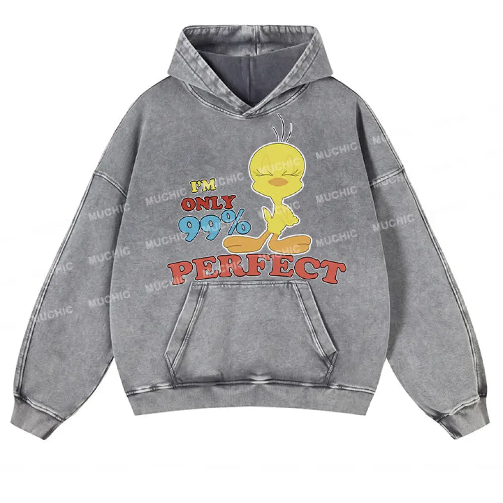 Muchic Unisex ’Perfect Duck’ Fun Graphic Print Long Sleeve Hoodie Gray / S Hoodies-Sweatshirts