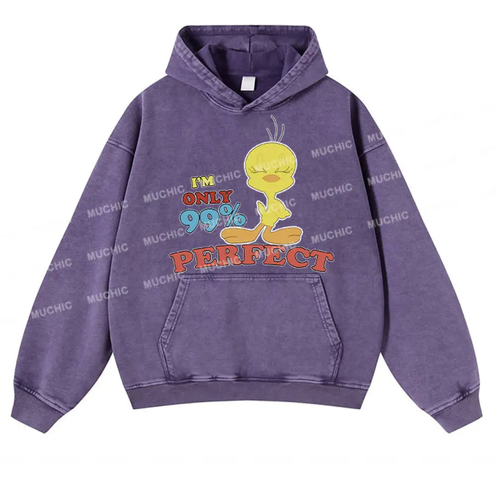 Muchic Unisex ’Perfect Duck’ Fun Graphic Print Long Sleeve Hoodie Purple / S Hoodies-Sweatshirts