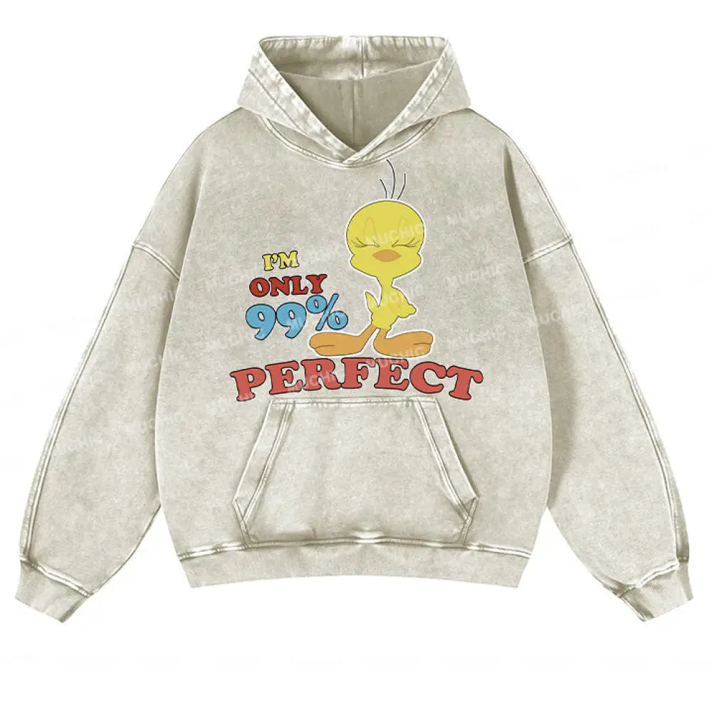 Muchic Unisex ’Perfect Duck’ Fun Graphic Print Long Sleeve Hoodie White / S Hoodies-Sweatshirts