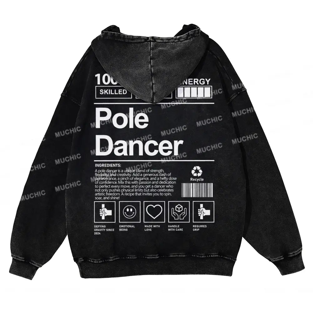 Muchic Unisex Pole Dancer Washed Long Sleeve Hoodie Black / S Hoodies-Sweatshirts