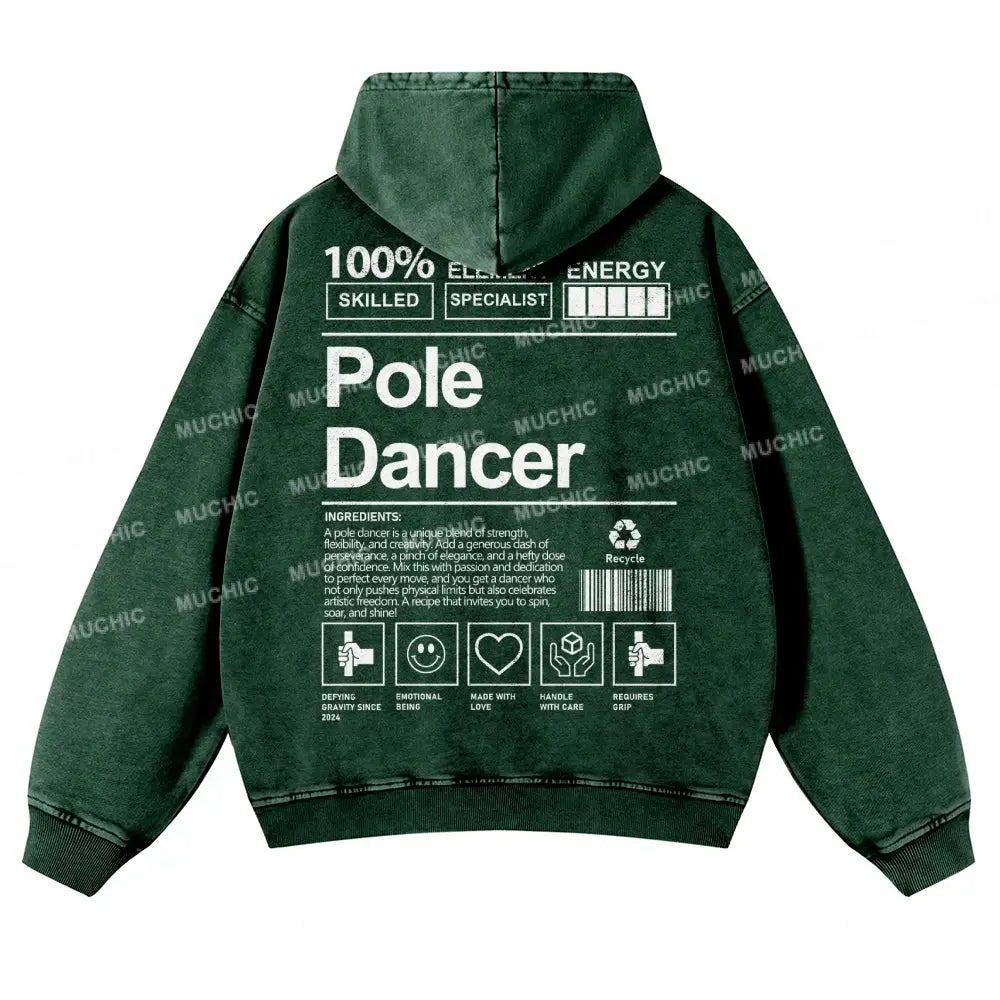 Muchic Unisex Pole Dancer Washed Long Sleeve Hoodie Green / S Hoodies-Sweatshirts