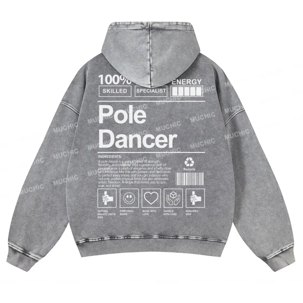 Muchic Unisex Pole Dancer Washed Long Sleeve Hoodie Grey / S Hoodies-Sweatshirts