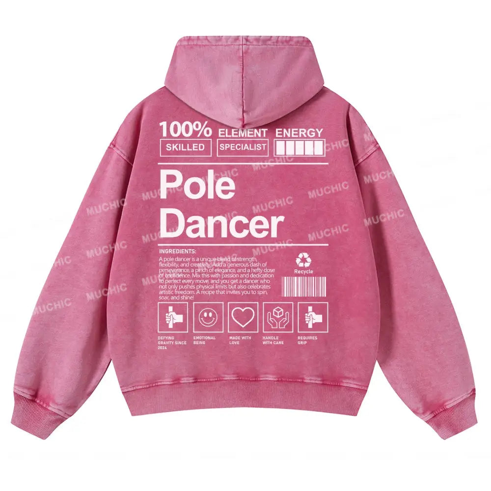 Muchic Unisex Pole Dancer Washed Long Sleeve Hoodie Hotpink / S Hoodies-Sweatshirts