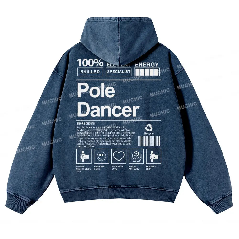 Muchic Unisex Pole Dancer Washed Long Sleeve Hoodie Navy / S Hoodies-Sweatshirts