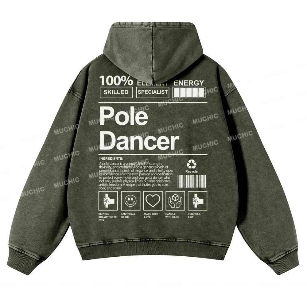 Muchic Unisex Pole Dancer Washed Long Sleeve Hoodie Olive / S Hoodies-Sweatshirts