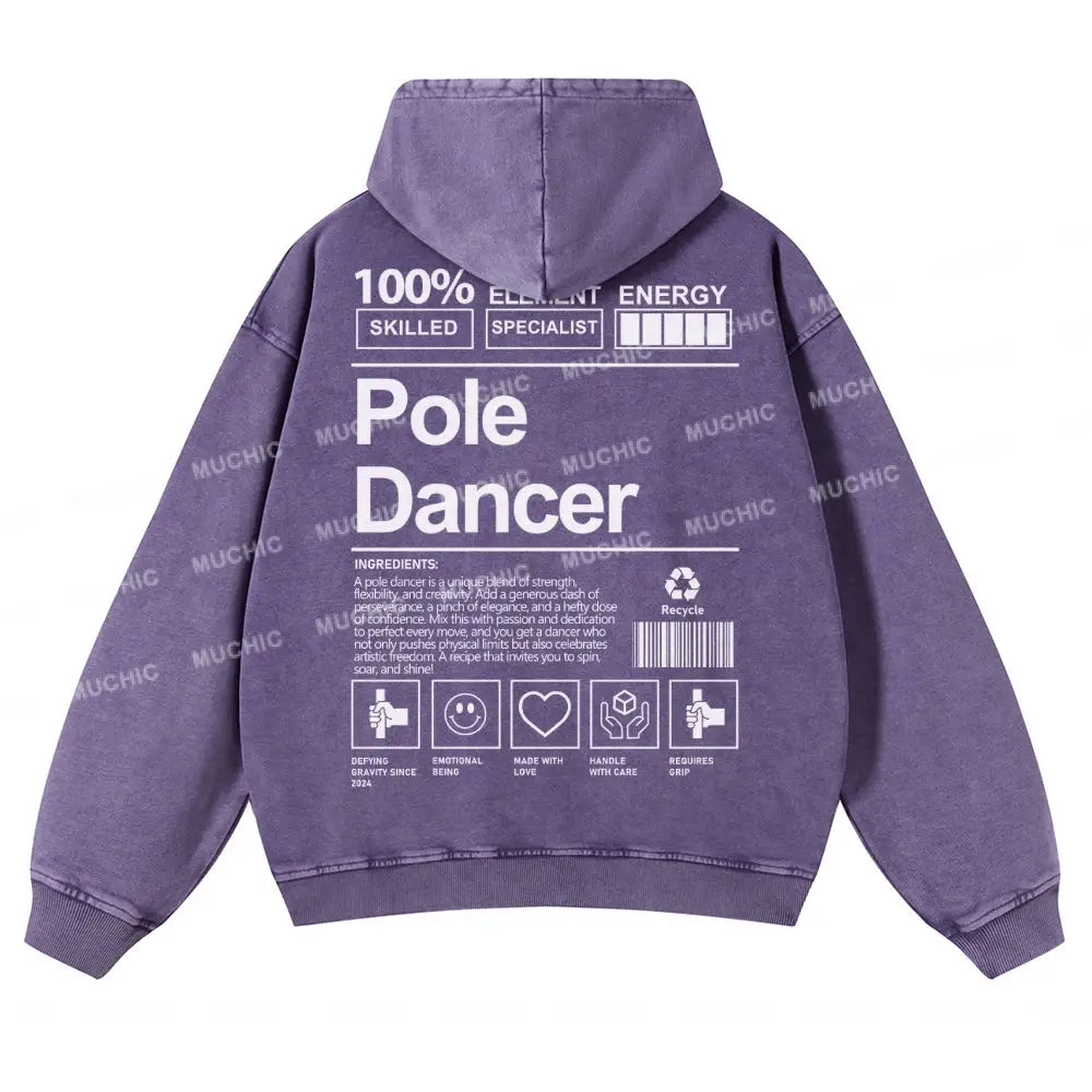 Muchic Unisex Pole Dancer Washed Long Sleeve Hoodie Purple / S Hoodies-Sweatshirts