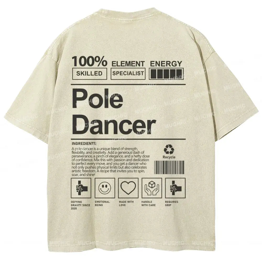 Muchic Unisex Pole Dancer Washed Short Sleeve T-Shirt Apricot / S Long-Sleeved T-Shirt