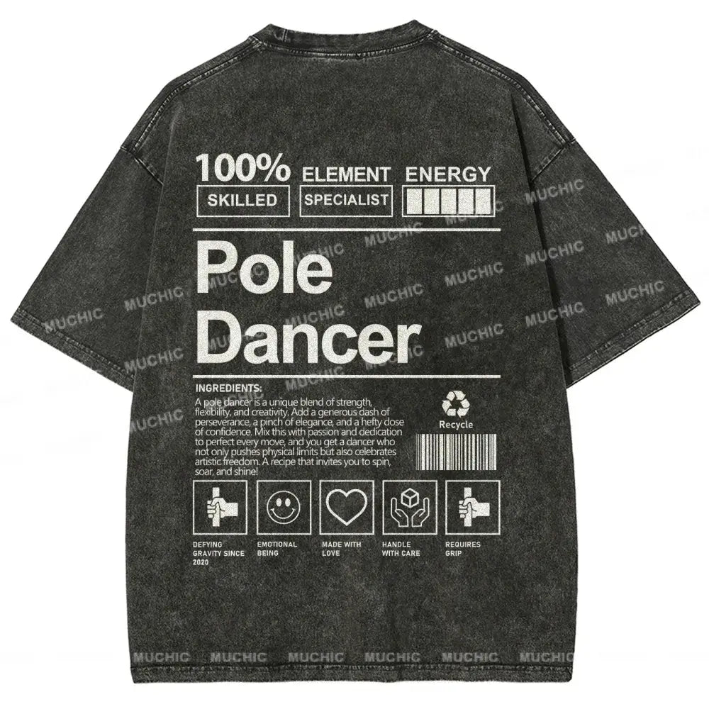 Muchic Unisex Pole Dancer Washed Short Sleeve T-Shirt Black / S Long-Sleeved T-Shirt