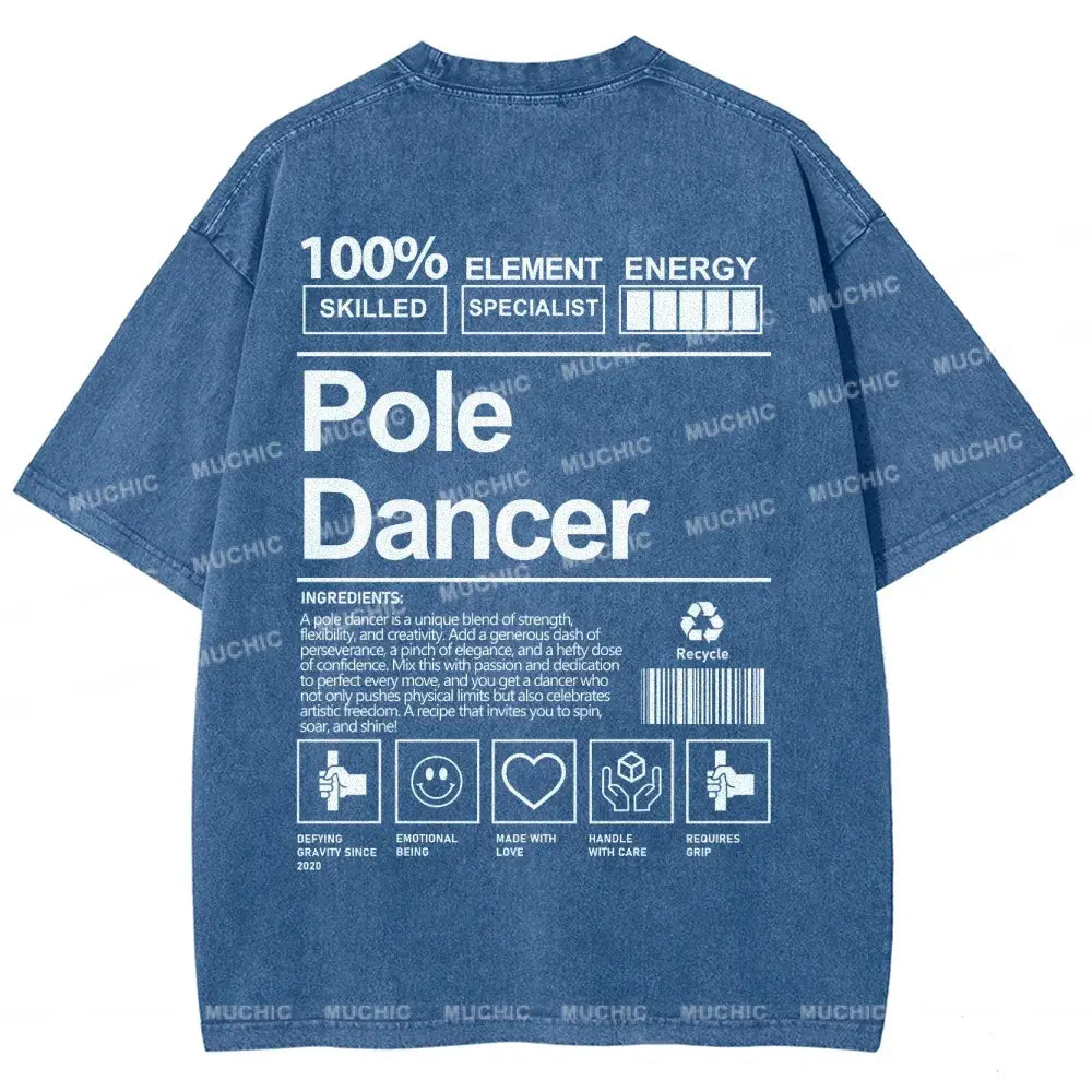 Muchic Unisex Pole Dancer Washed Short Sleeve T-Shirt Blue / S Long-Sleeved T-Shirt