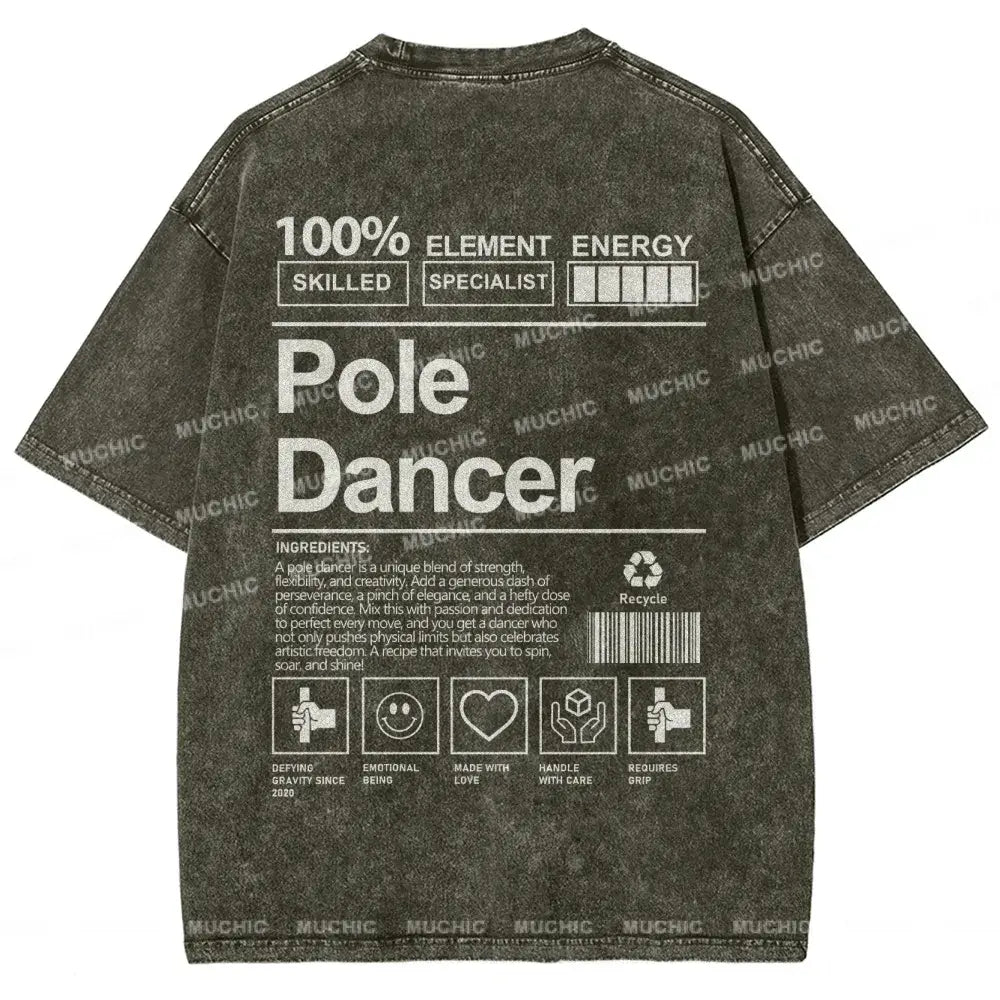 Muchic Unisex Pole Dancer Washed Short Sleeve T-Shirt Gray Green / S Long-Sleeved T-Shirt