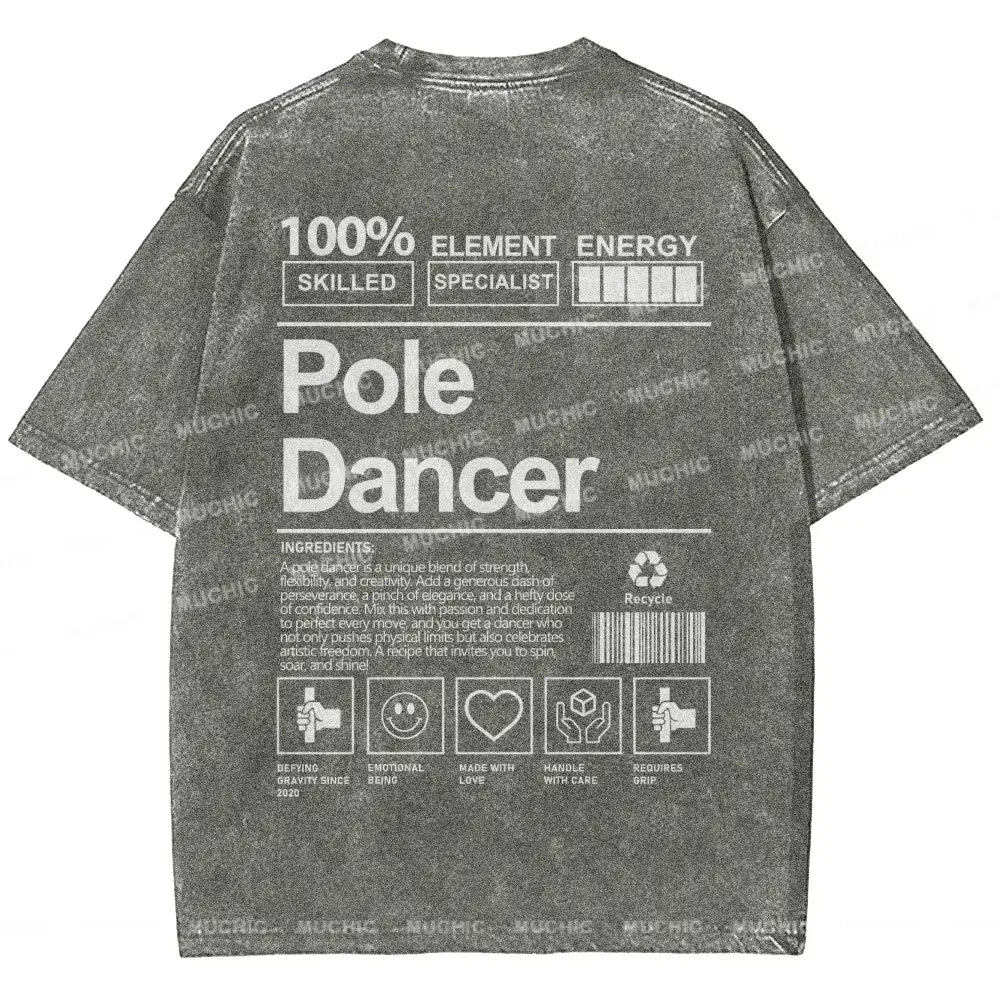 Muchic Unisex Pole Dancer Washed Short Sleeve T-Shirt Gray / S Long-Sleeved T-Shirt