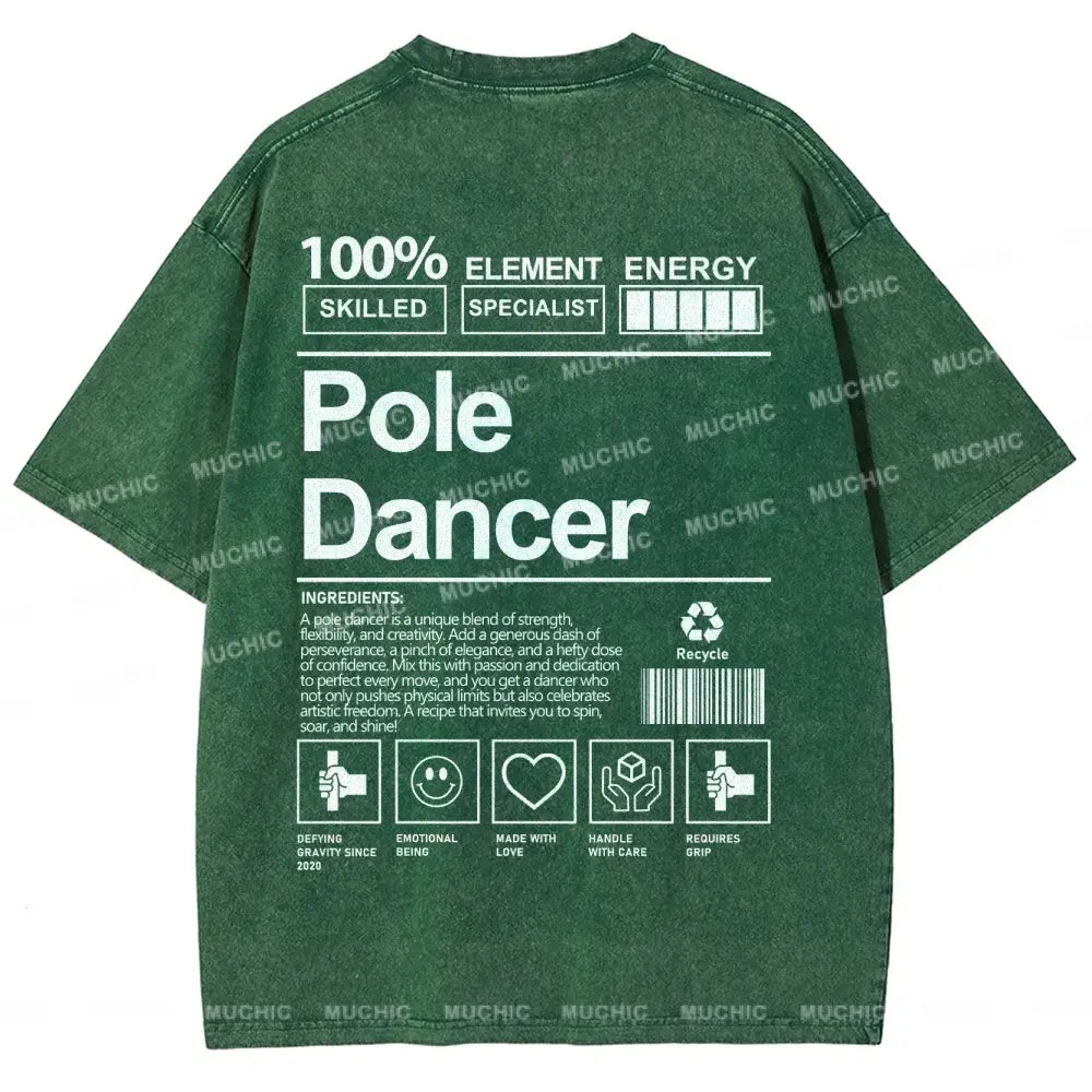 Muchic Unisex Pole Dancer Washed Short Sleeve T-Shirt Green / S Long-Sleeved T-Shirt