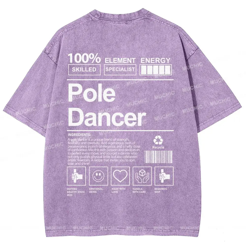 Muchic Unisex Pole Dancer Washed Short Sleeve T-Shirt Light Purple / S Long-Sleeved T-Shirt