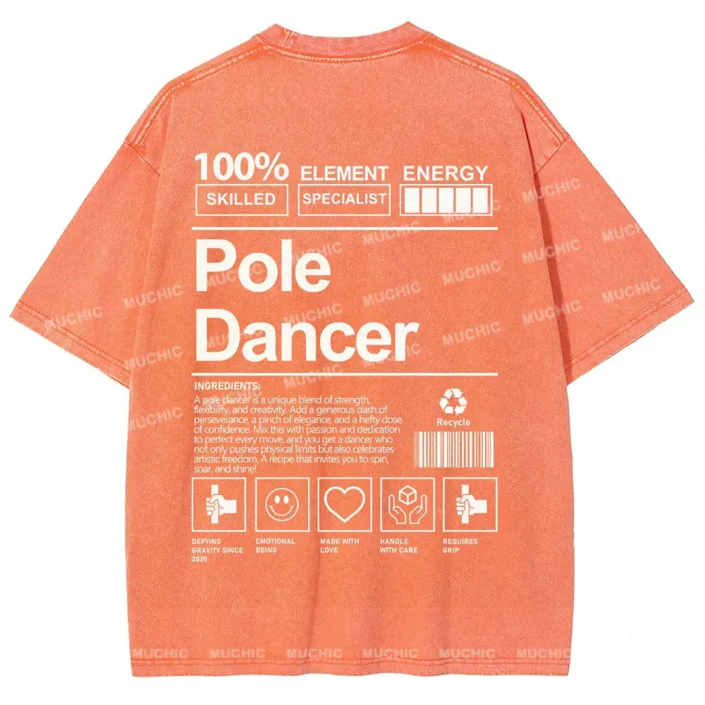 Muchic Unisex Pole Dancer Washed Short Sleeve T-Shirt Orange / S Long-Sleeved T-Shirt