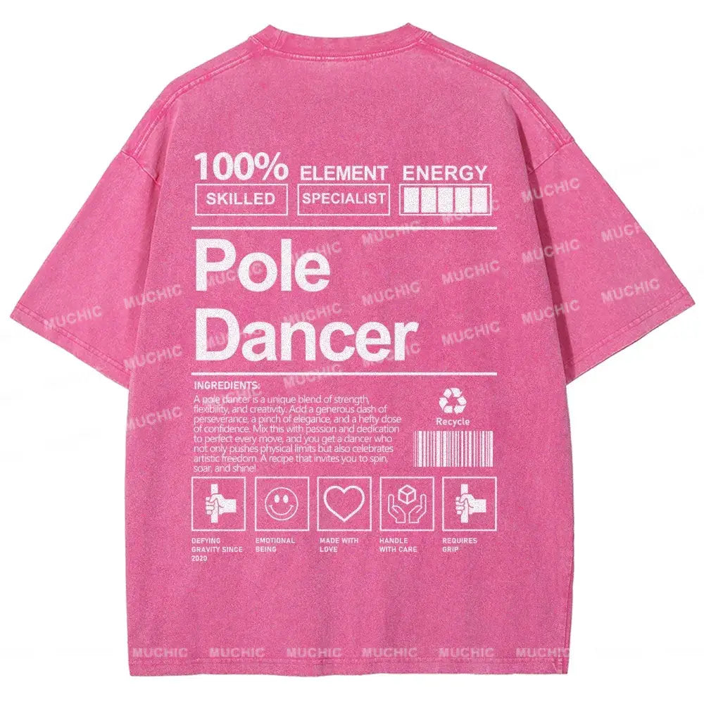 Muchic Unisex Pole Dancer Washed Short Sleeve T-Shirt Pink / S Long-Sleeved T-Shirt