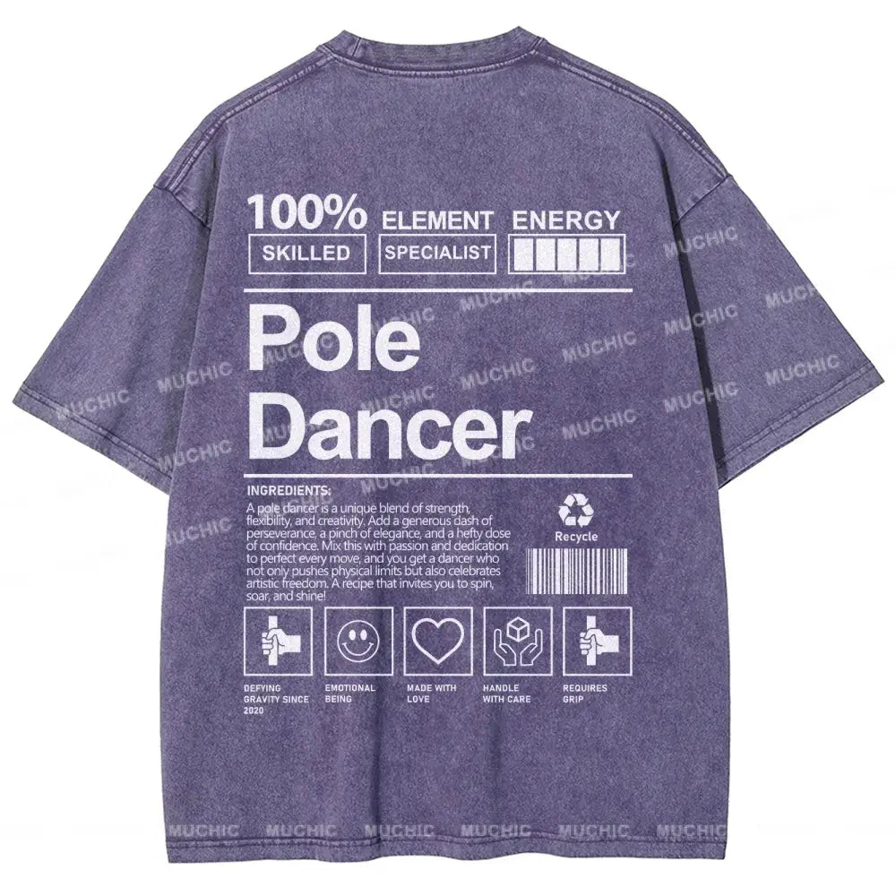 Muchic Unisex Pole Dancer Washed Short Sleeve T-Shirt Purple / S Long-Sleeved T-Shirt