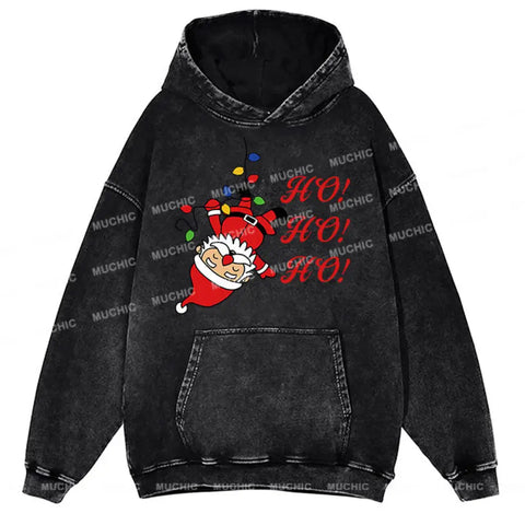 Muchic Unisex 'Santa Claus' Fun Graphic Print Long Sleeve Plush Thickening Hooded Sweatshirt