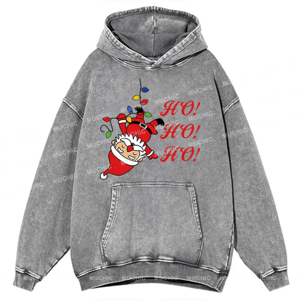 Muchic Unisex ’Santa Claus’ Fun Graphic Print Long Sleeve Plush Thickening Hooded Sweatshirt