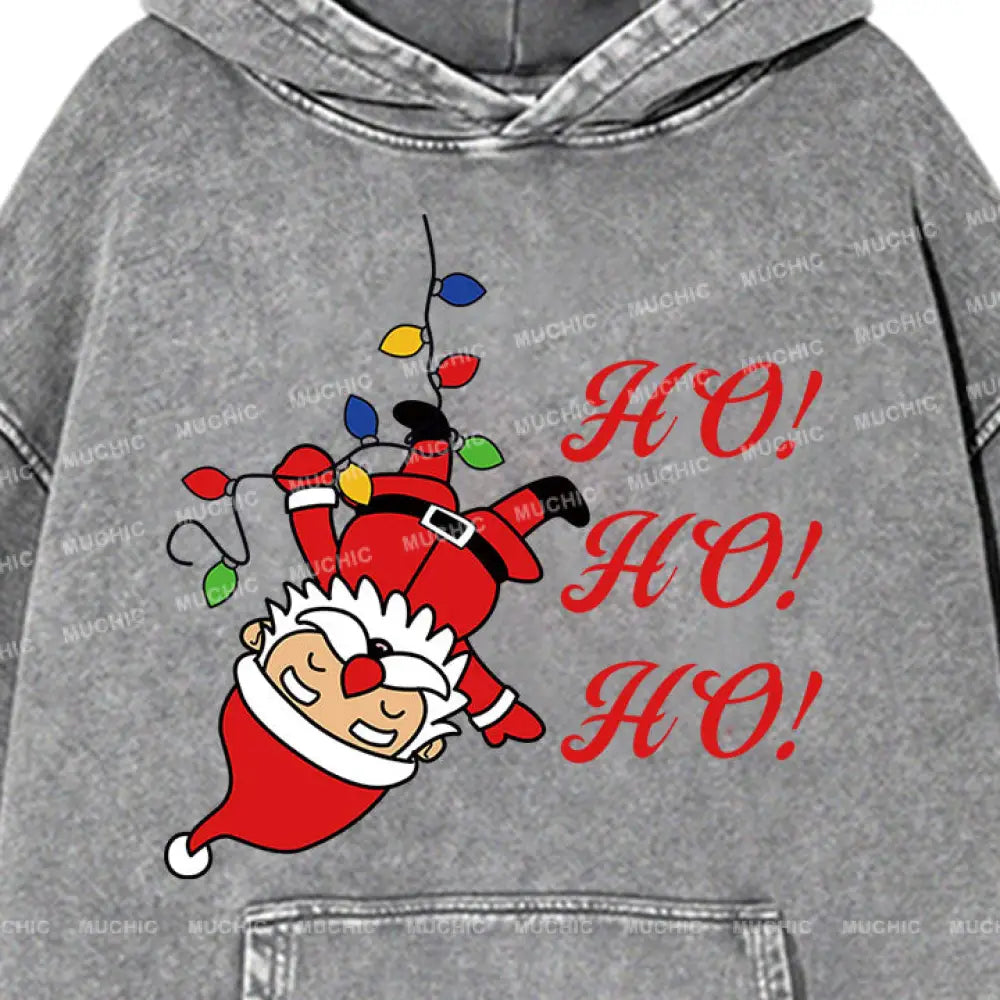 Muchic Unisex ’Santa Claus’ Fun Graphic Print Long Sleeve Plush Thickening Hooded Sweatshirt