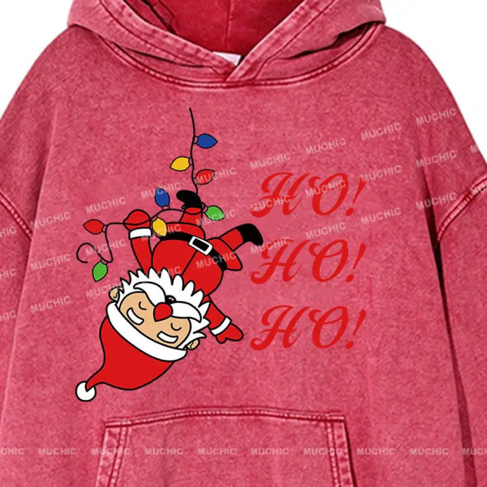 Muchic Unisex ’Santa Claus’ Fun Graphic Print Long Sleeve Plush Thickening Hooded Sweatshirt