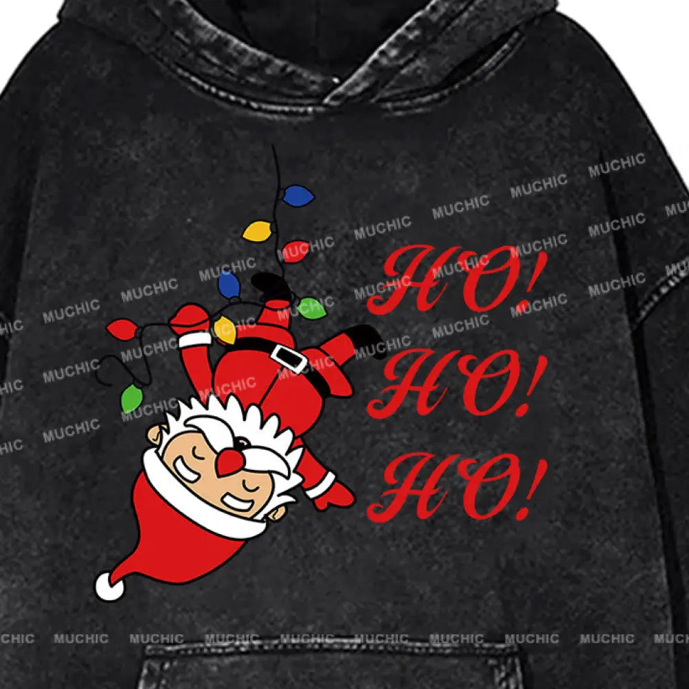 Muchic Unisex ’Santa Claus’ Fun Graphic Print Long Sleeve Plush Thickening Hooded Sweatshirt