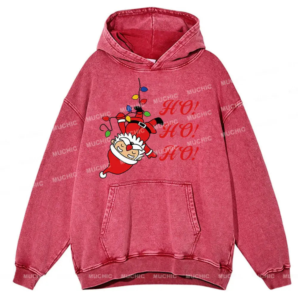 Muchic Unisex ’Santa Claus’ Fun Graphic Print Long Sleeve Plush Thickening Hooded Sweatshirt