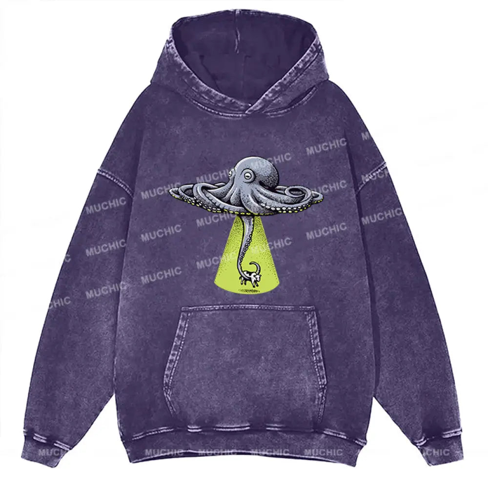 Muchic Unisex ’Save The Cows’ Graphic Long Sleeve Plush Padded Hoodie（T-Shirt） Purple / S