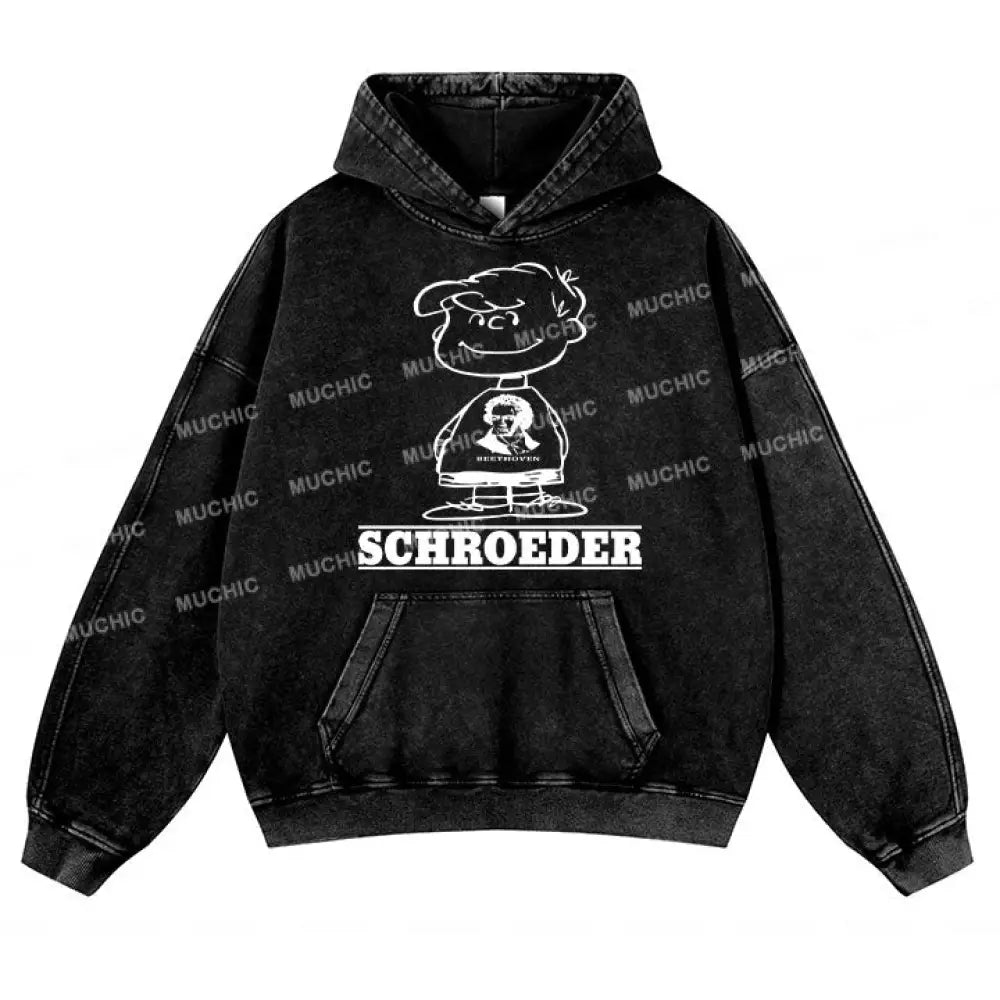 Muchic Unisex ’Schiroeder’ Fun Graphic Print Long Sleeveplush Thickening Hoodie Black / S