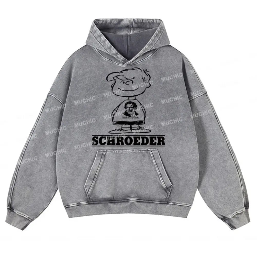 Muchic Unisex ’Schiroeder’ Fun Graphic Print Long Sleeveplush Thickening Hoodie Gray / S