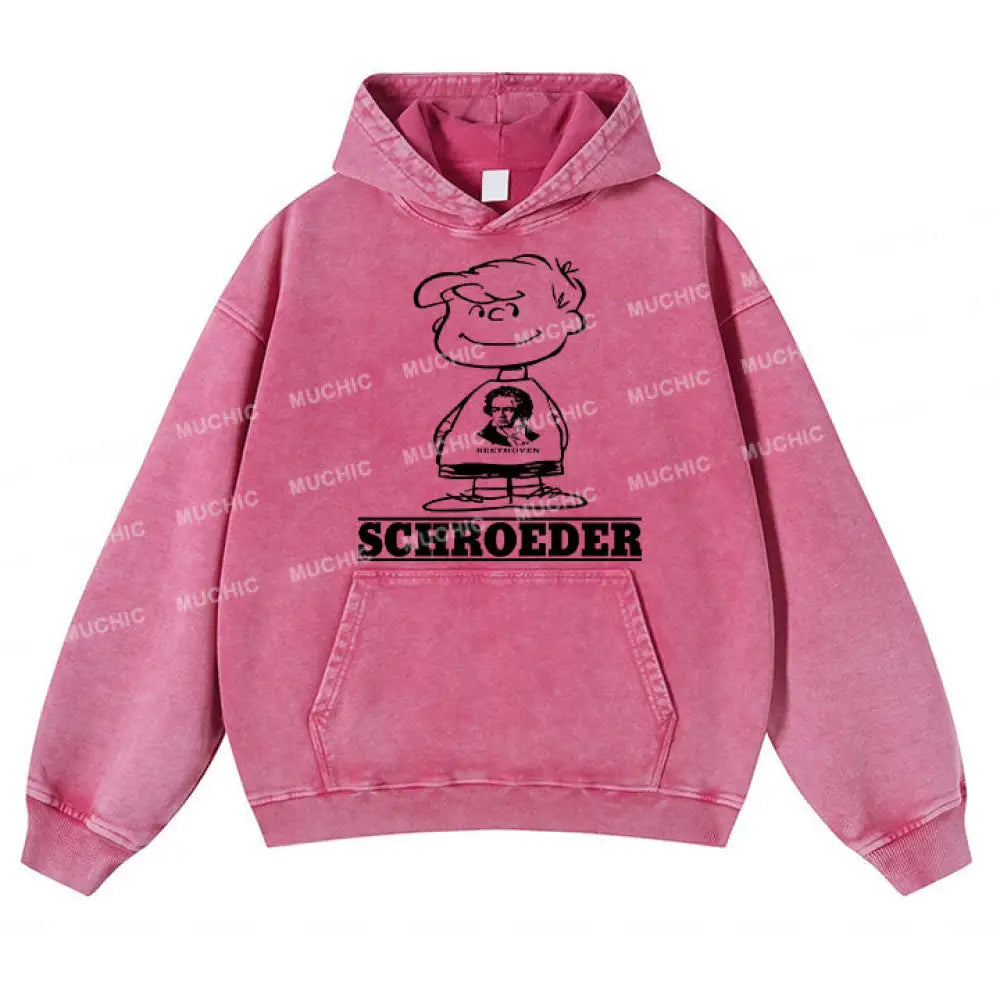 Muchic Unisex ’Schiroeder’ Fun Graphic Print Long Sleeveplush Thickening Hoodie Pink / S