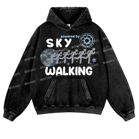 Muchic Unisex "SKY WALKING" Fashion Graphic Print Long Sleeve  Plush Thickening Hoodie