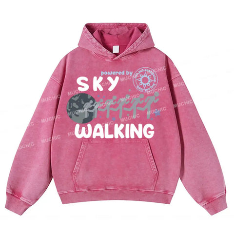 Muchic Unisex "SKY WALKING" Fashion Graphic Print Long Sleeve  Plush Thickening Hoodie