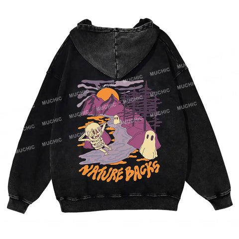 Muchic Unisex SLEEPY HOLLOW Washed Print Long Sleeve Plush Thickening  Sweatshirt