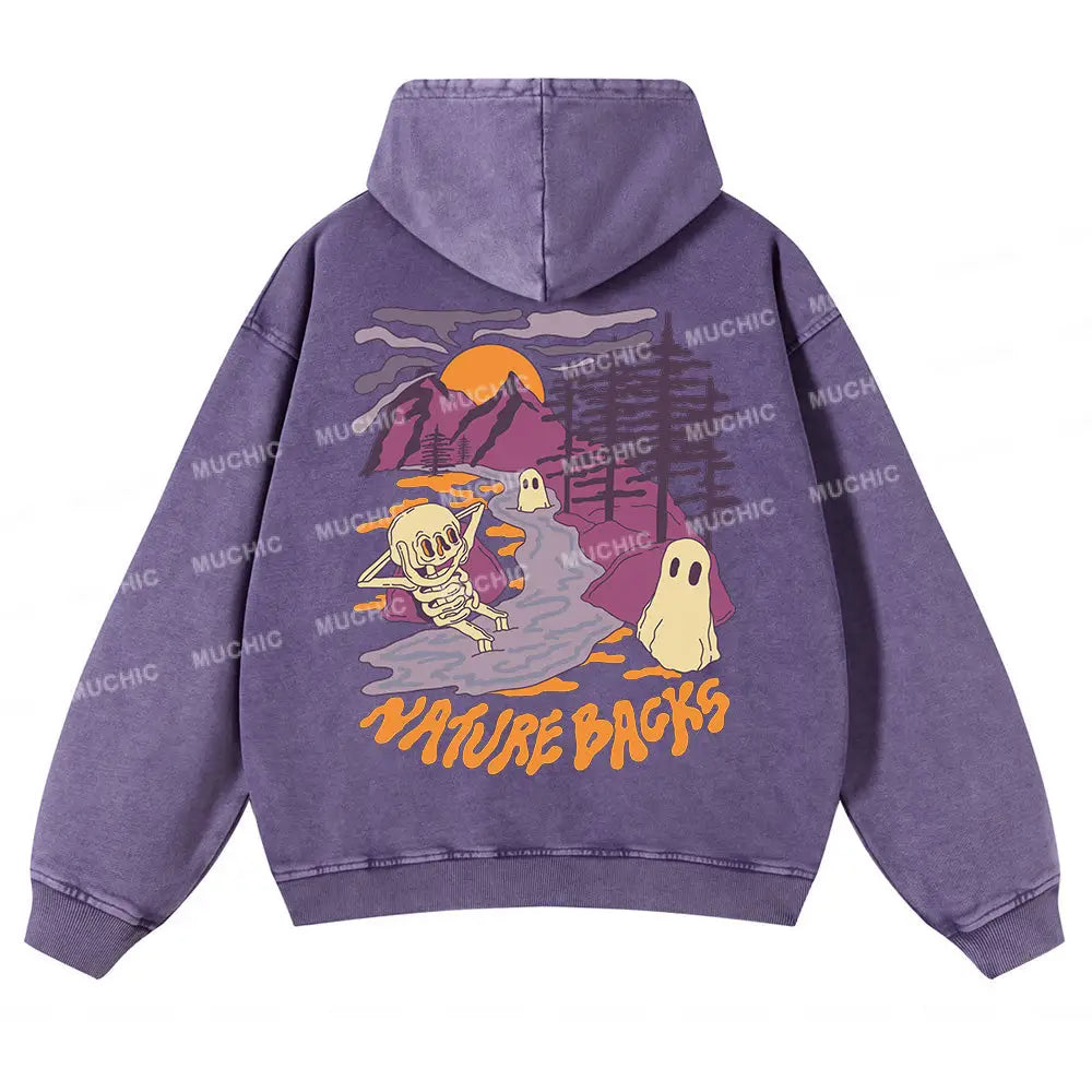 Muchic Unisex Sleepy Hollow Washed Print Long Sleeve Sweatshirt Purple / S Hoodies-Sweatshirts