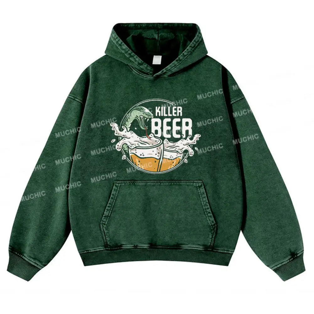 Muchic Unisex ’Snake’ Beer Fashion Graphic Print Long Sleeve Crewneck Sweatshirt Green / S