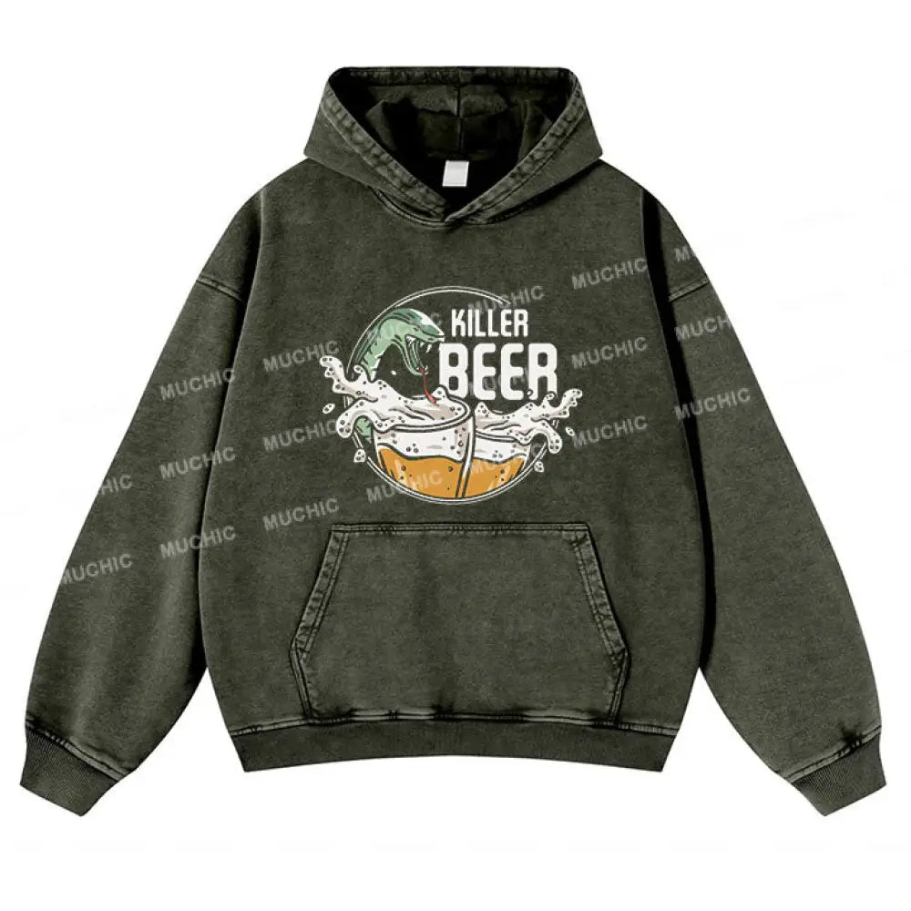 Muchic Unisex ’Snake’ Beer Fashion Graphic Print Long Sleeve Crewneck Sweatshirt Olive Green /