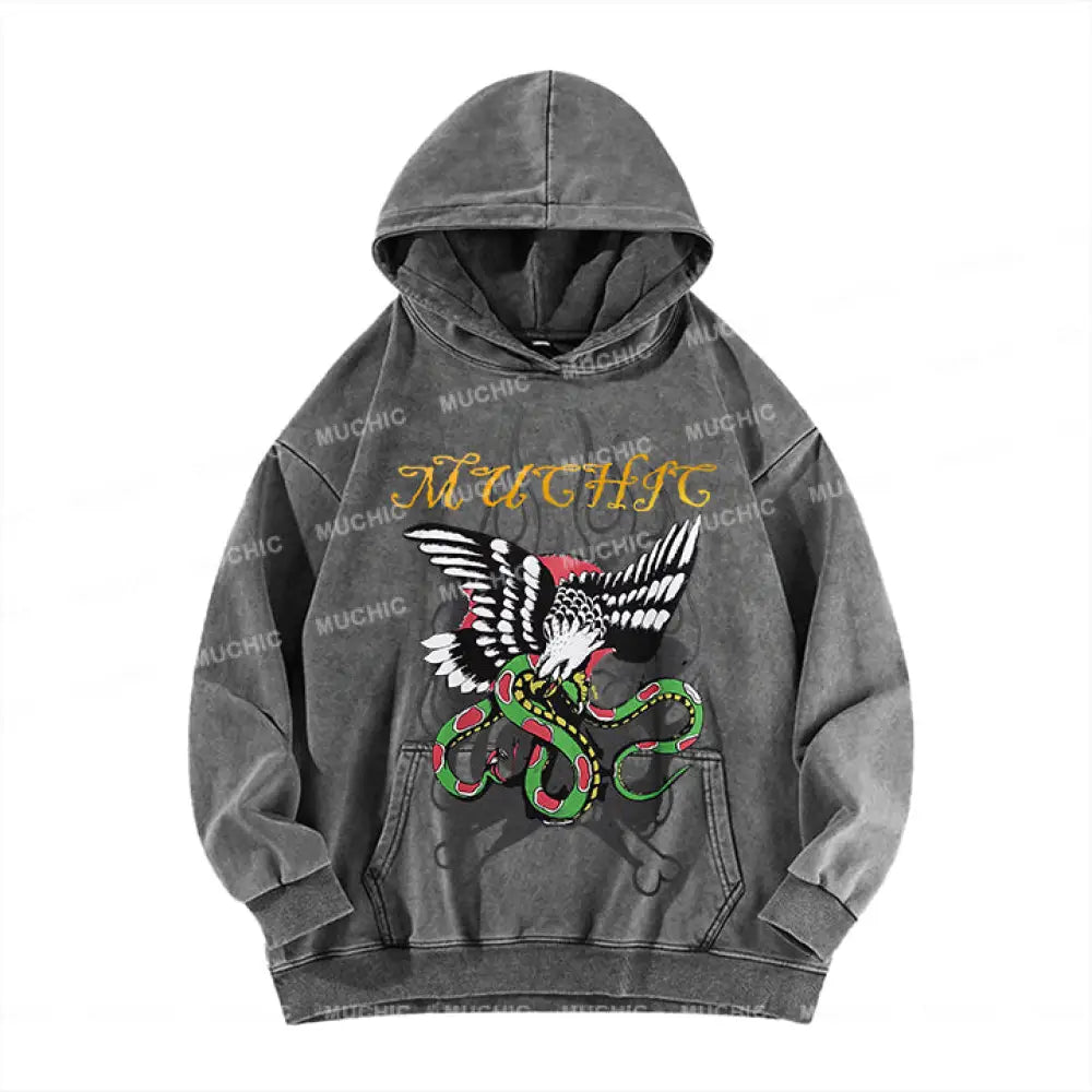 Muchic Unisex ’Snake’ Fun Animation Graphic Print Long Sleeve Hoodie Gray / S Hoodies-Sweatshirts