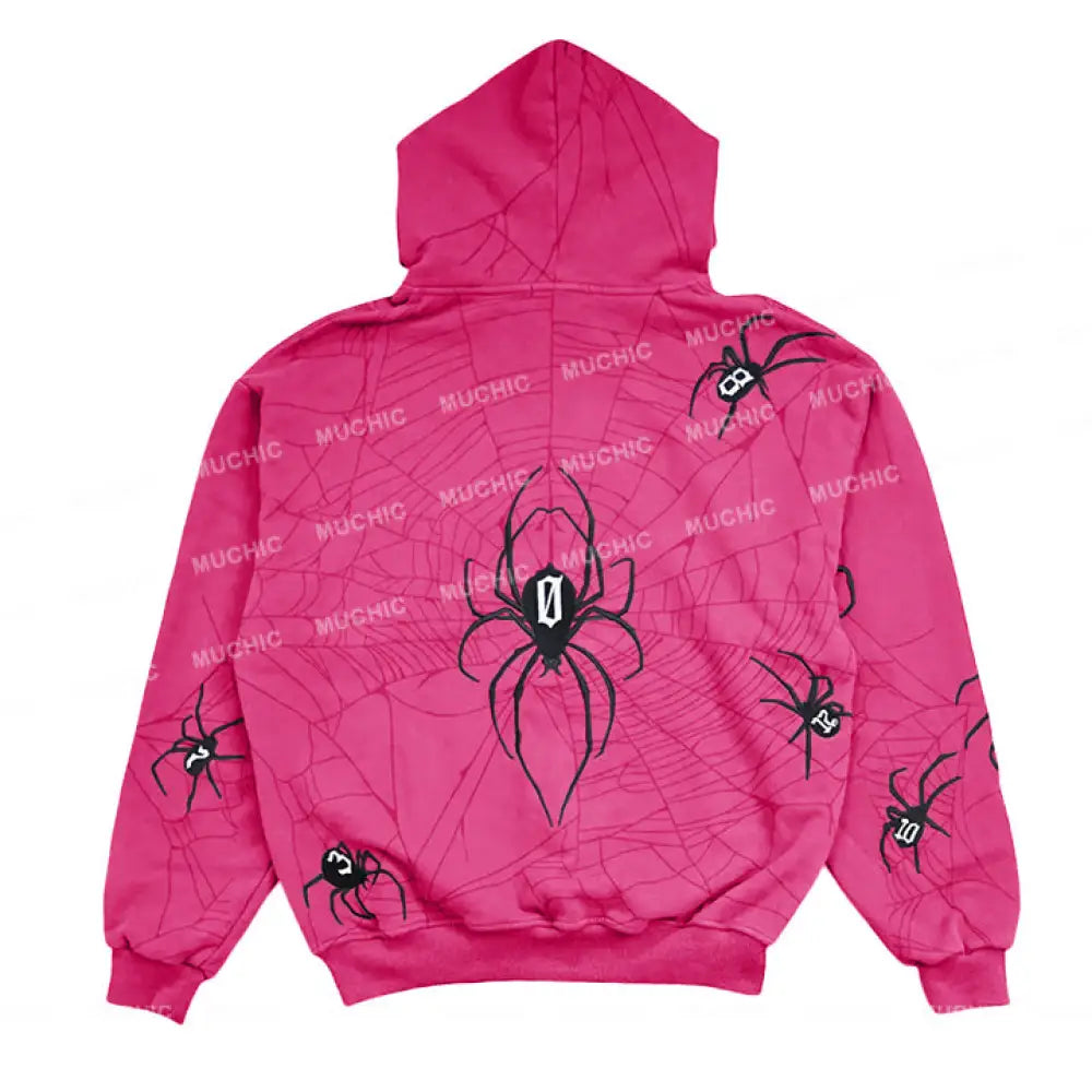 Muchic Unisex Spider Embroidered Long Sleeve Hoodie Pink / S Hoodies-Sweatshirts