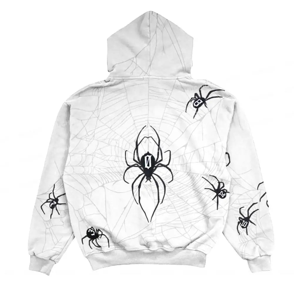 Muchic Unisex Spider Embroidered Long Sleeve Hoodie White / S Hoodies-Sweatshirts